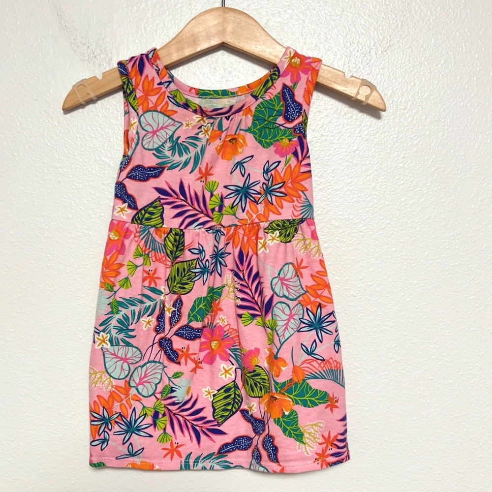 Wonder Nation Dress Baby Girl‎ 12M Pink Tropical Floral Sleeveless Pocket Play